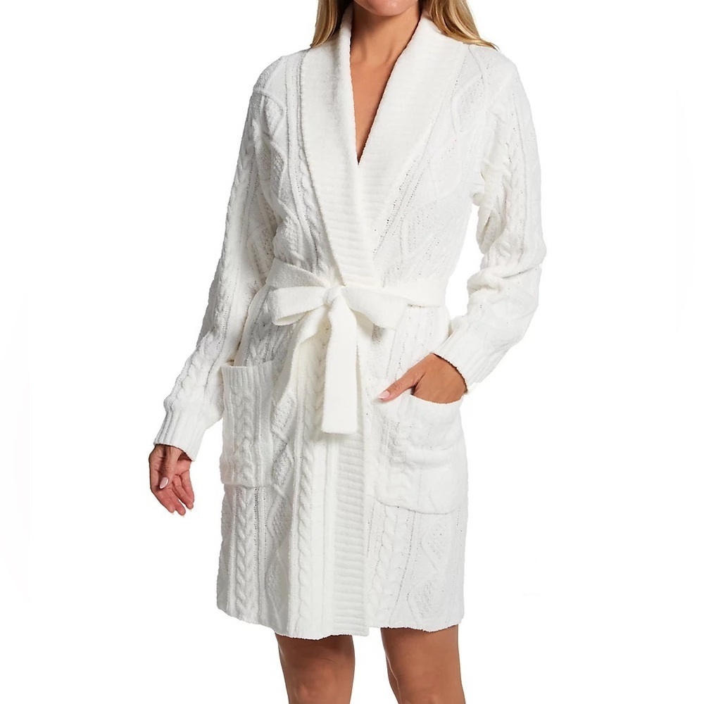 ๐ PJ Salvage White Chenille Cable Knit Sweater Short Robe - Picture 2 of 14